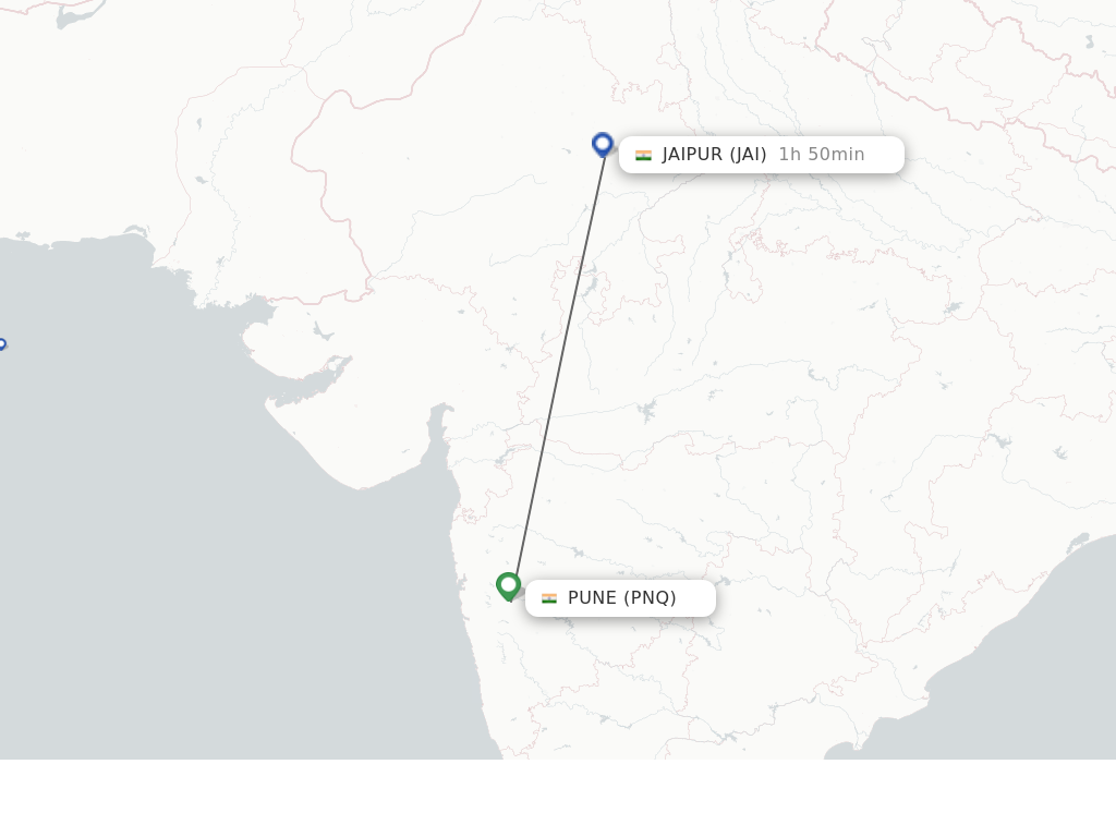 Flights from Pune to Jaipur route map