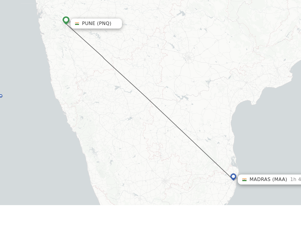 Flights from Pune to Chennai route map