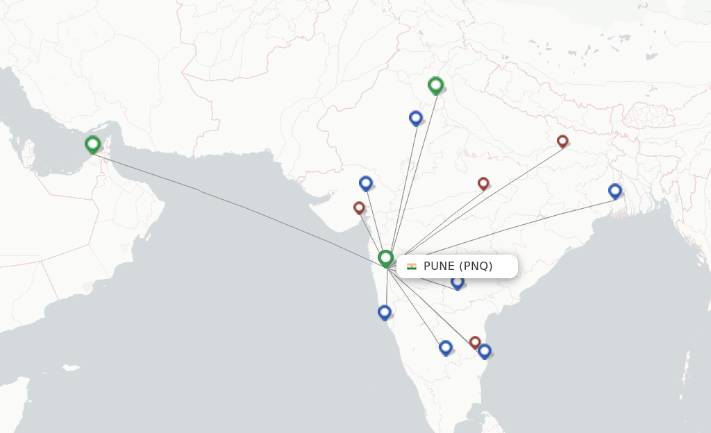 Route map with flights from Pune with SpiceJet