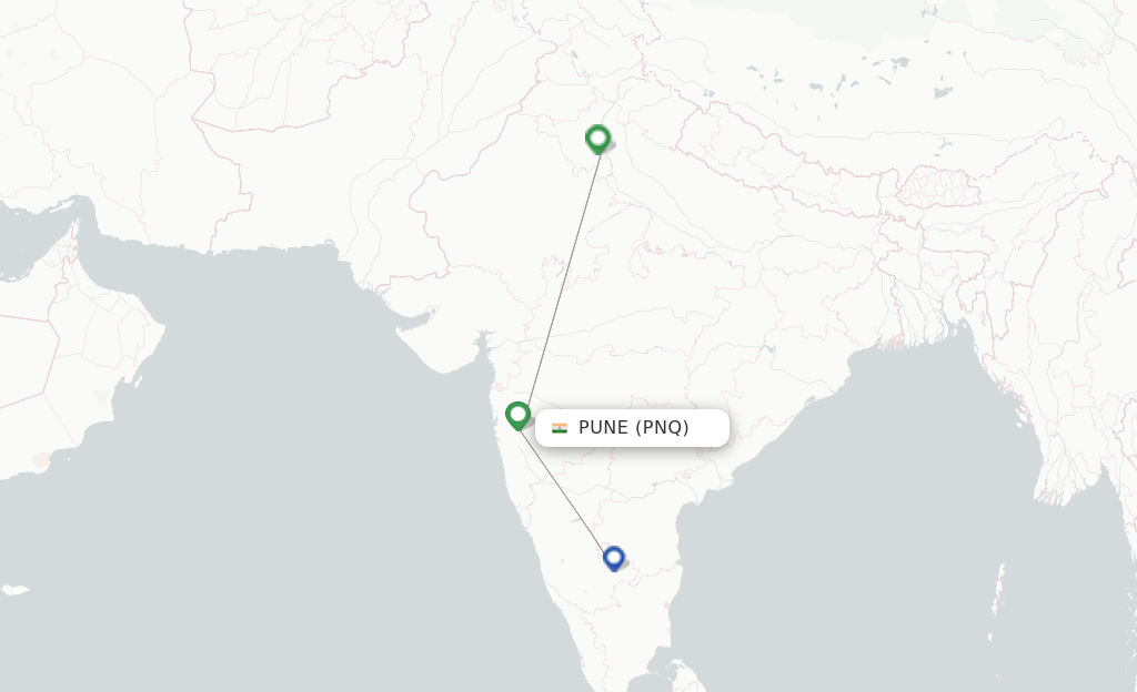 Route map with flights from Pune with Vistara