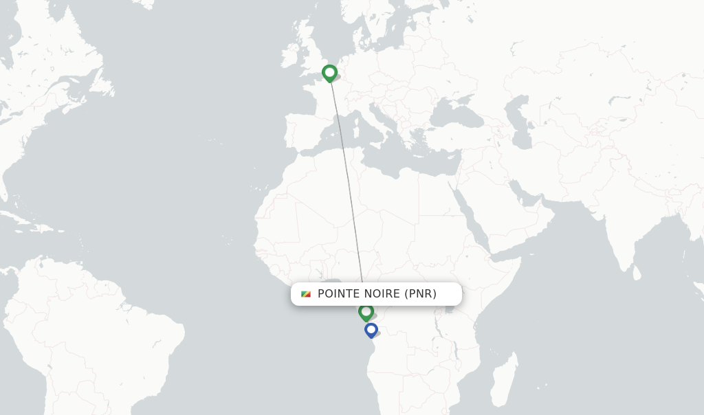 Route map with flights from Pointe Noire with Air France