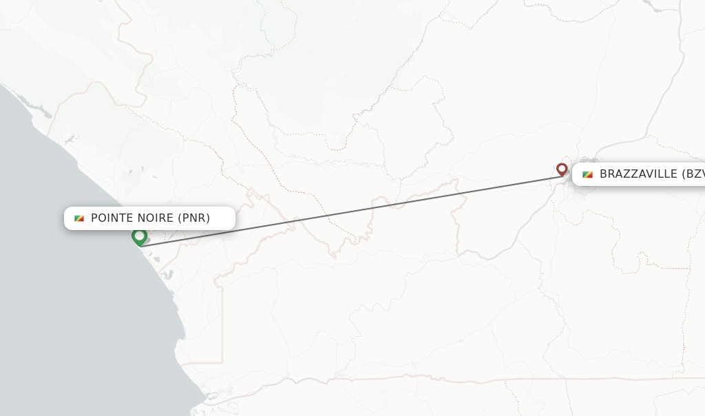 Flights from Pointe Noire to Brazzaville route map