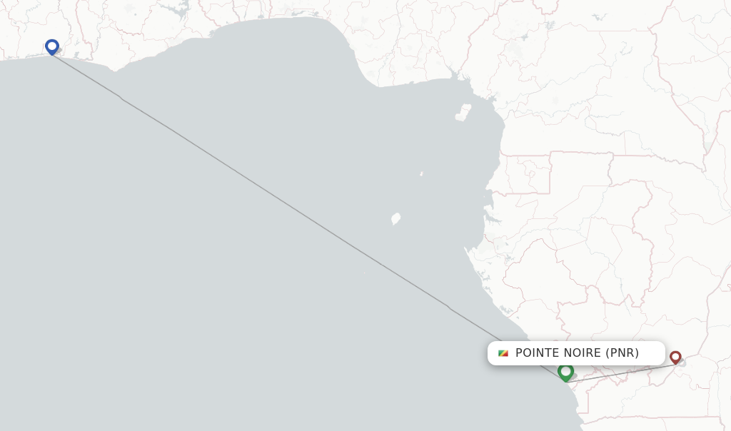 Route map with flights from Pointe Noire with Air Cote DIvoire