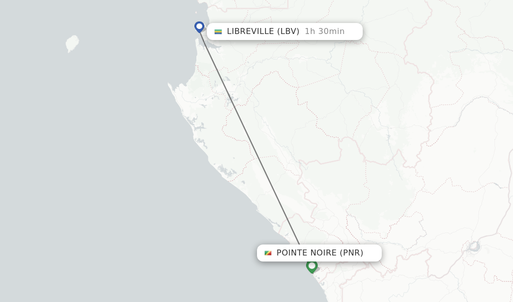 Flights from Pointe Noire to Libreville route map