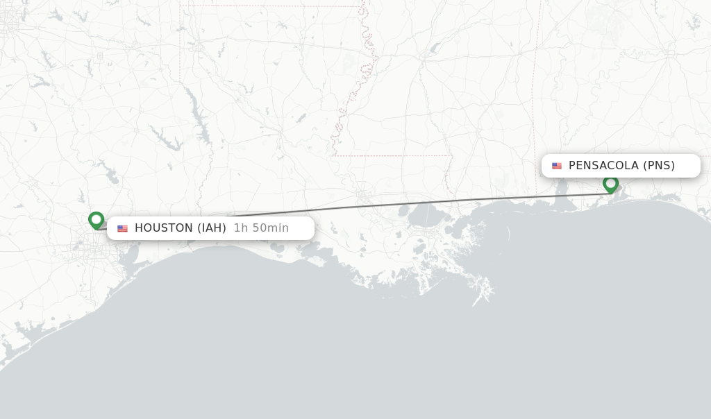 Flights from Pensacola to Houston route map