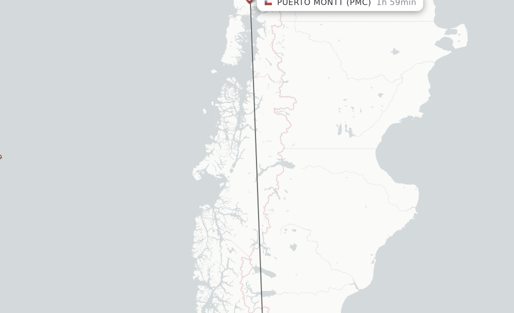 Flights from Puerto Natales to Puerto Montt route map