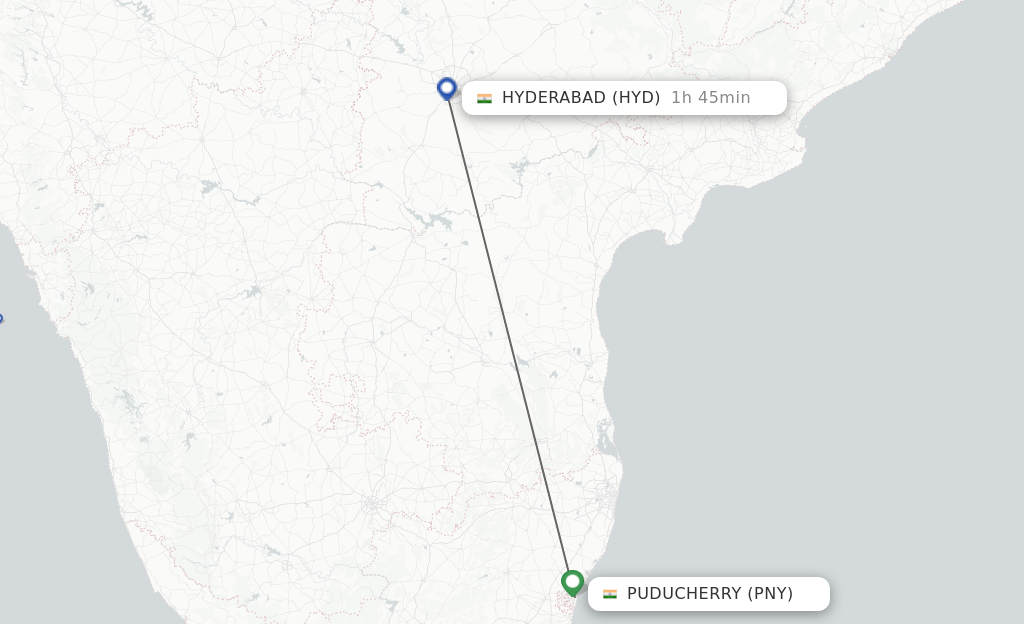 Flights from Puducherry to Hyderabad route map