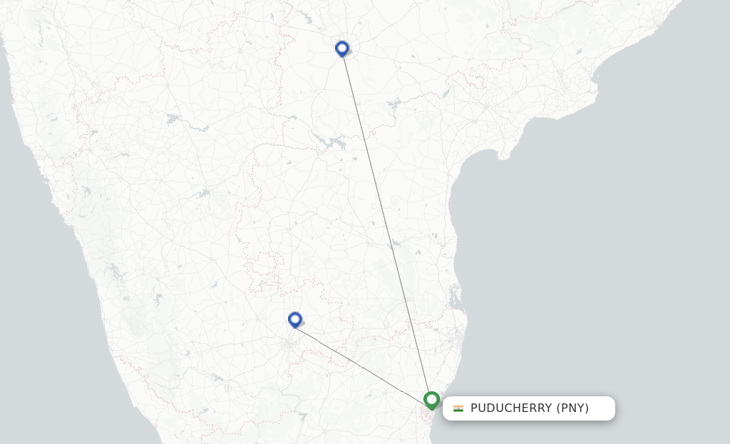 Route map with flights from Puducherry with SpiceJet