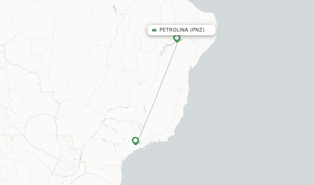 Route map with flights from Petrolina with Gol