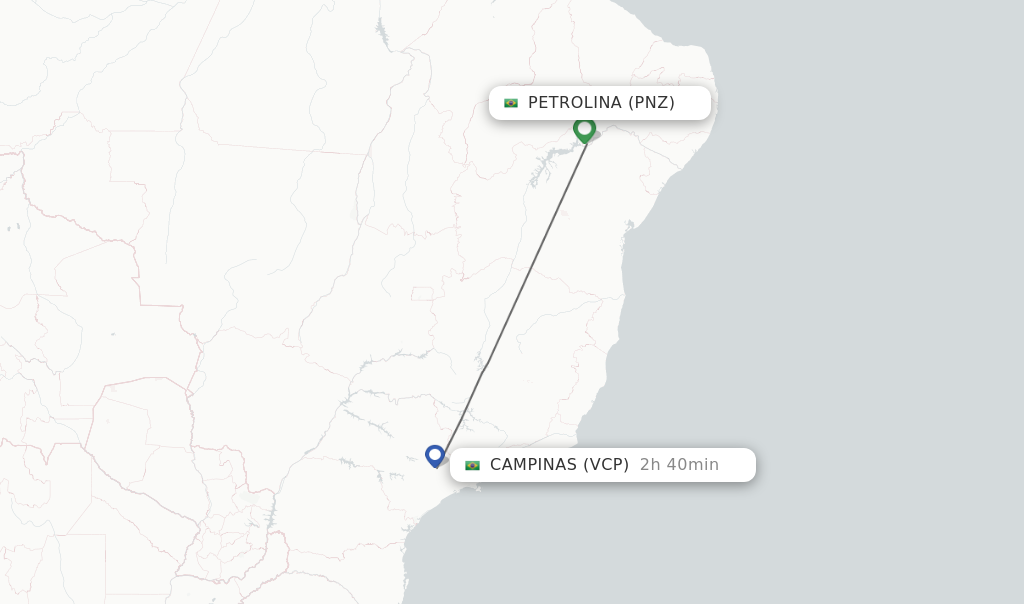 Flights from Petrolina to Campinas route map