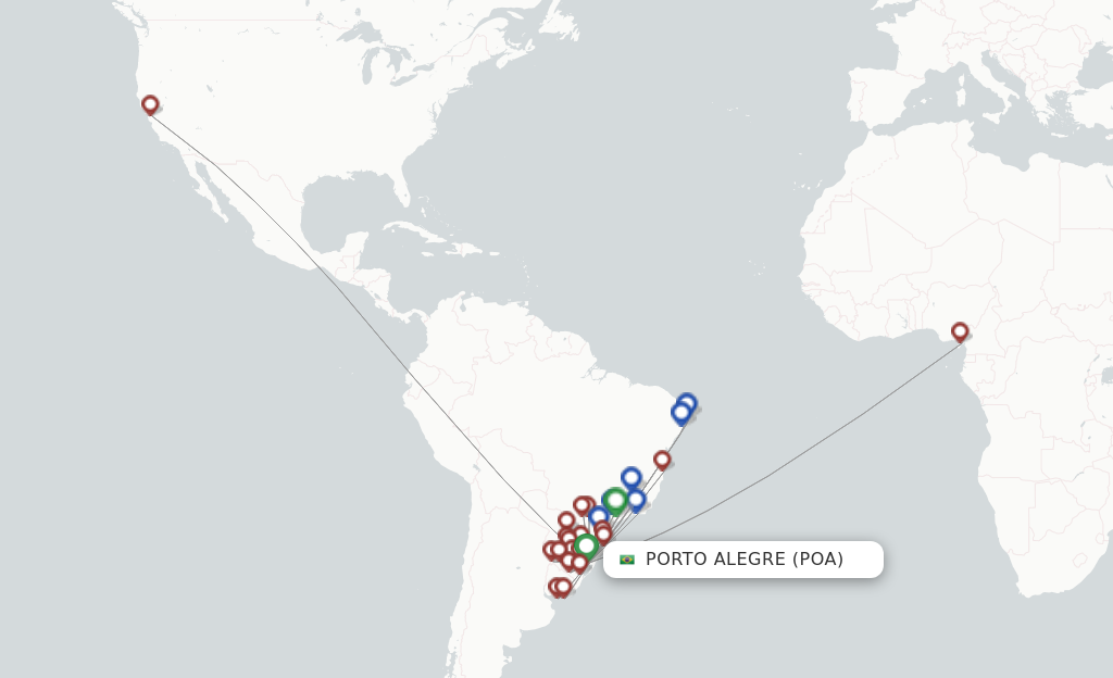Route map with flights from Porto Alegre with Azul