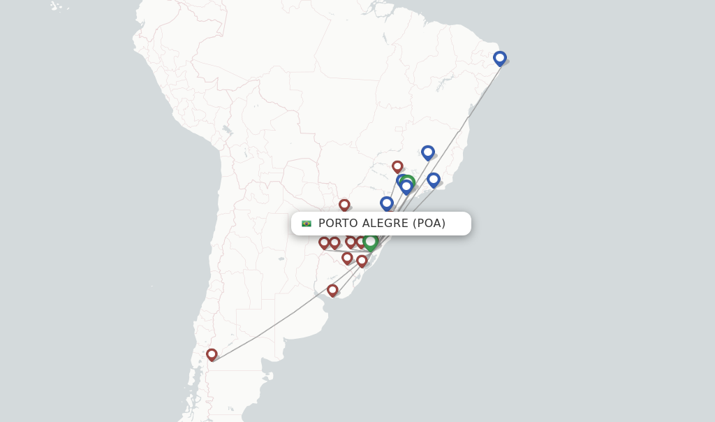Route map with flights from Porto Alegre with Azul