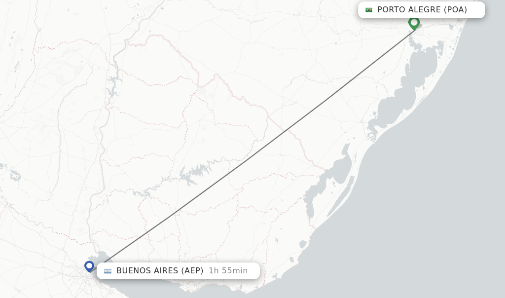 Flights from Porto Alegre to Buenos Aires route map