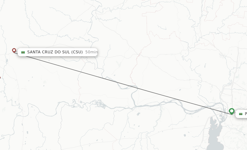 Flights from Porto Alegre to Santa Cruz Do Sul route map