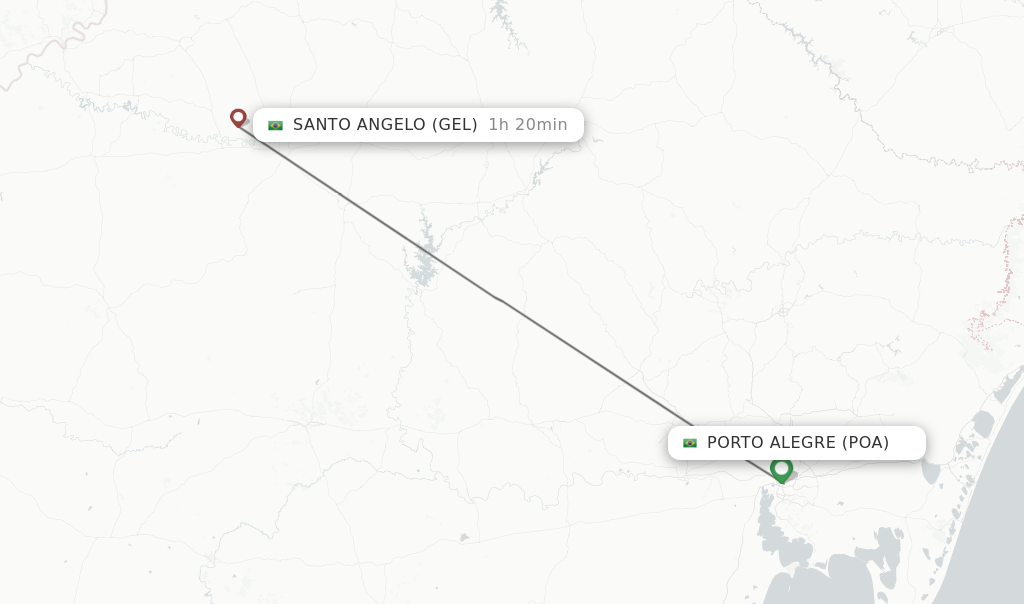 Flights from Porto Alegre to Santo Angelo route map
