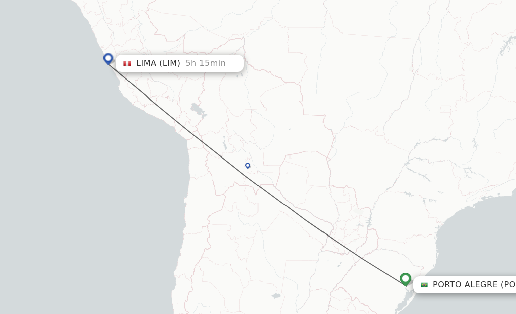 Flights from Porto Alegre to Lima route map
