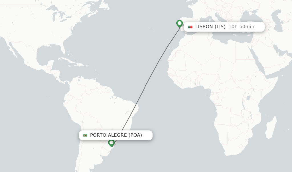 Flights from Porto Alegre to Lisbon route map