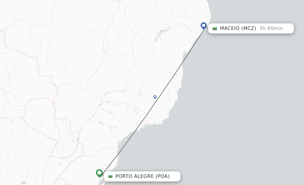 Flights from Porto Alegre to Maceio route map