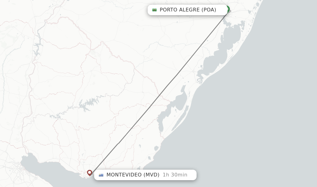 Flights from Porto Alegre to Montevideo route map
