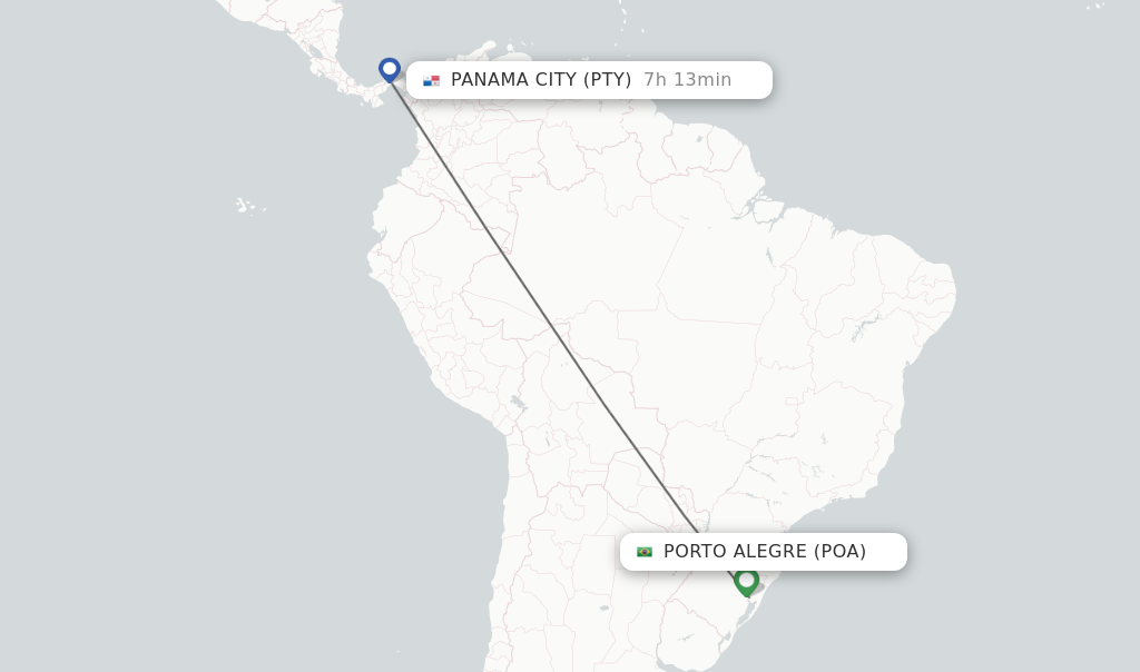 Flights from Porto Alegre to Panama City route map