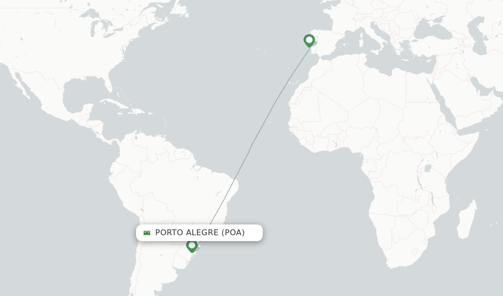 Route map with flights from Porto Alegre with TAP