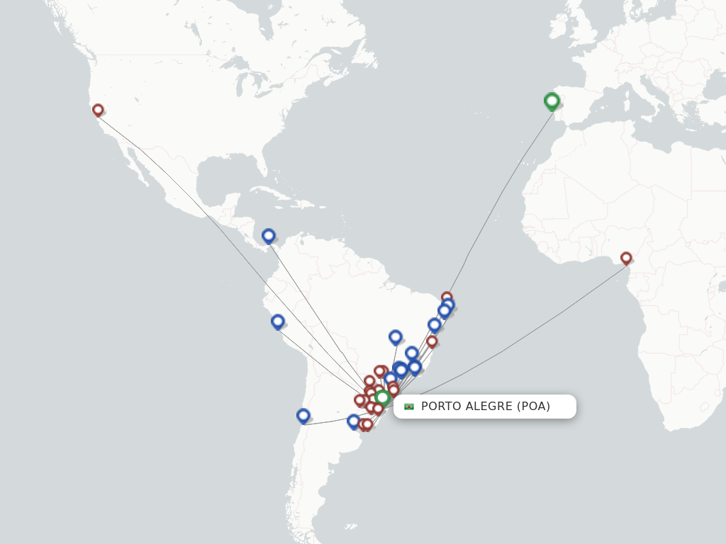 Route map with flights from Porto Alegre with Passaredo