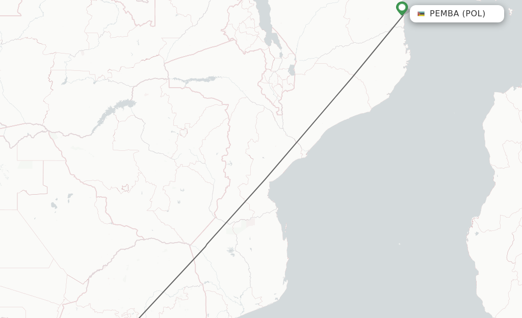 Flights from Pemba to Johannesburg route map