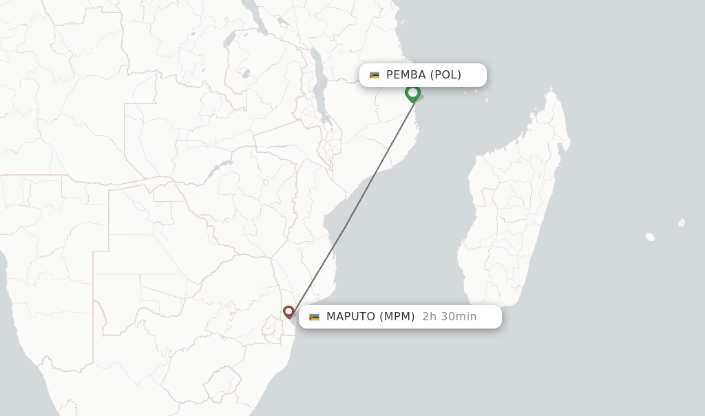 Flights from Pemba to Maputo route map