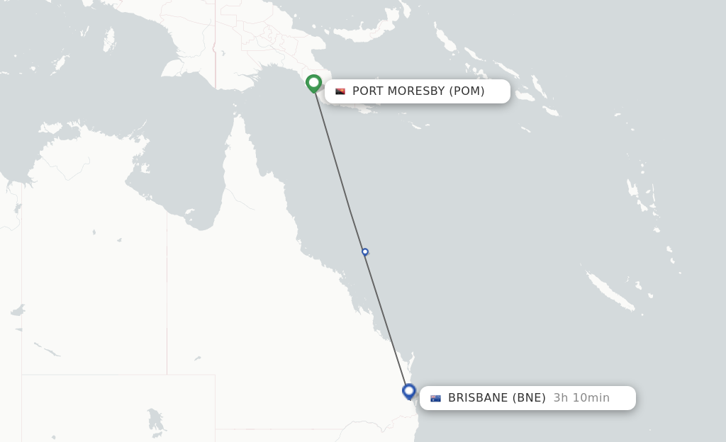 Flights from Port Moresby to Brisbane route map