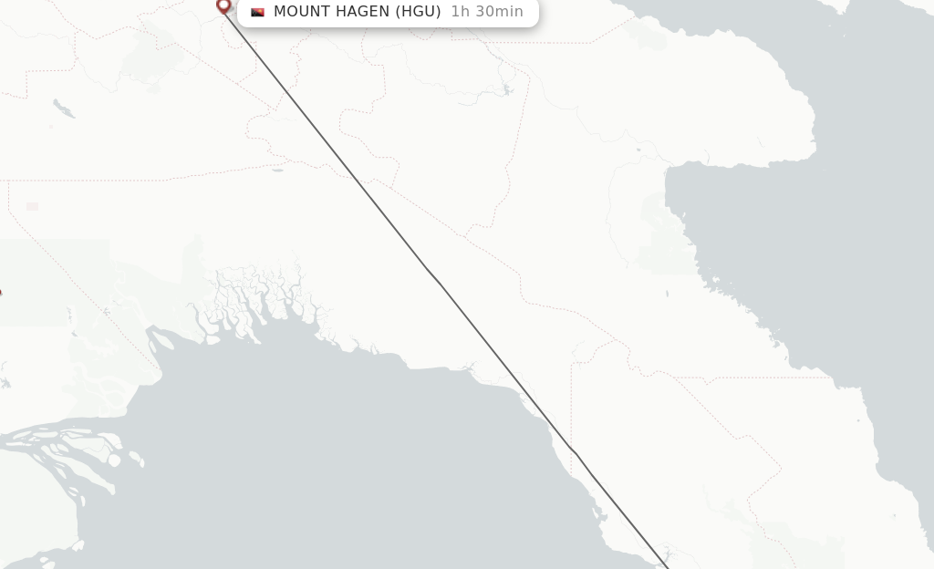 Flights from Port Moresby to Mount Hagen route map