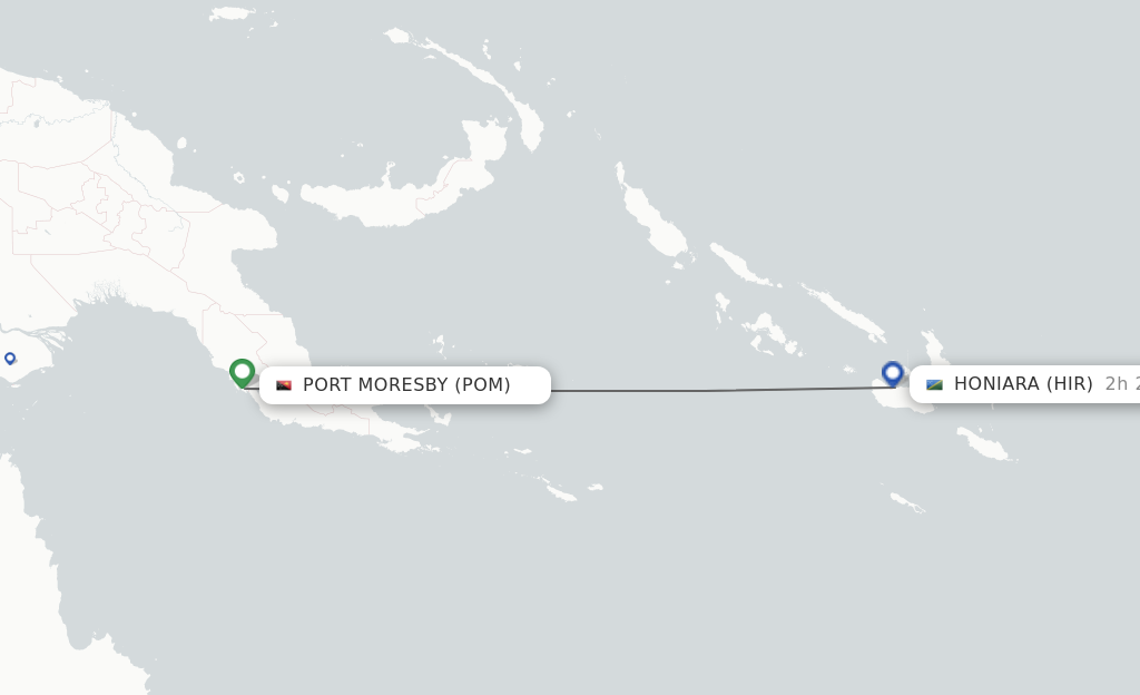 Flights from Port Moresby to Honiara route map