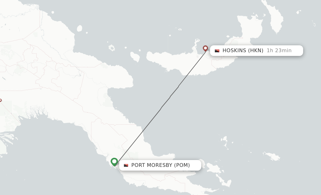 Flights from Port Moresby to Hoskins route map