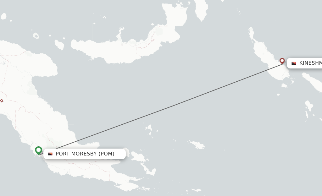 Flights from Port Moresby to Kieta route map