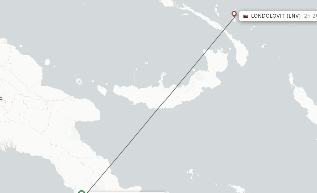 Flights from Port Moresby to Lihir Island route map
