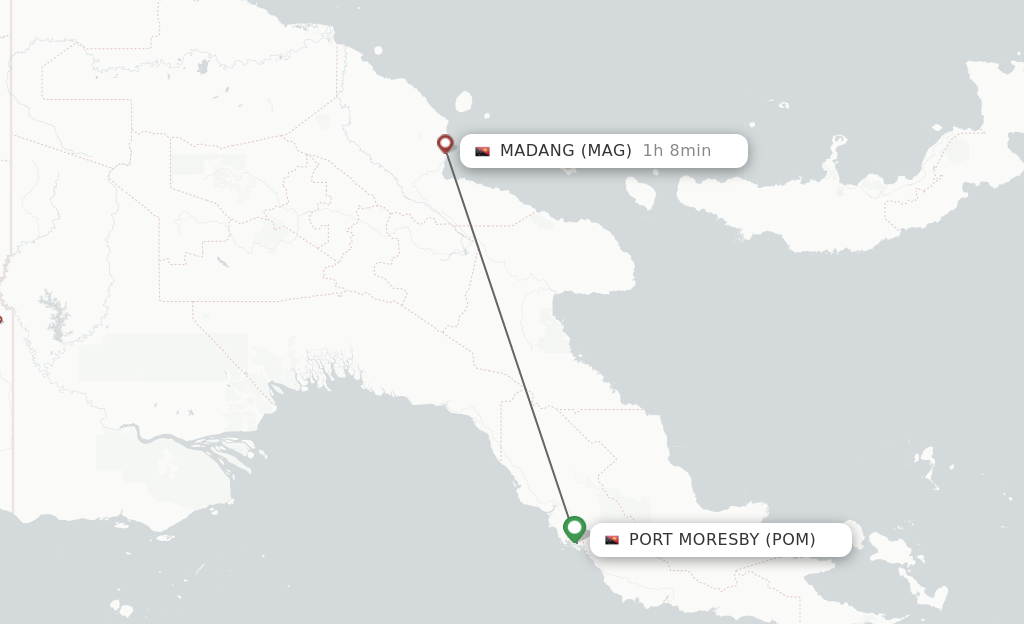 Flights from Port Moresby to Madang route map