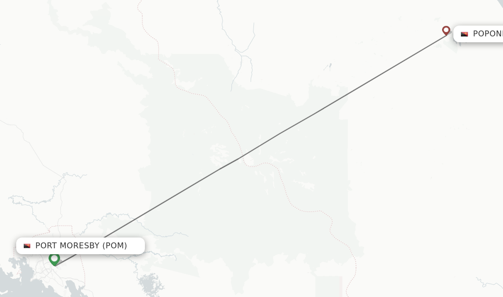 Flights from Port Moresby to Popondetta route map