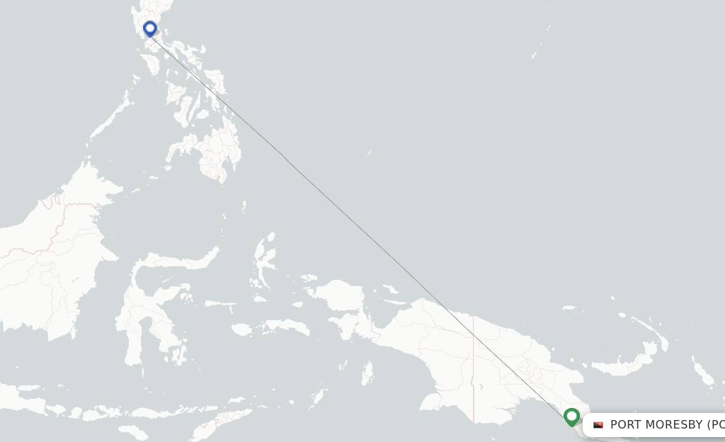 Route map with flights from Port Moresby with PAL