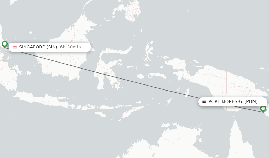 Flights from Port Moresby to Singapore route map