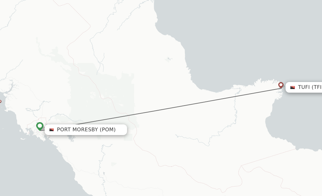Flights from Port Moresby to Tufi route map