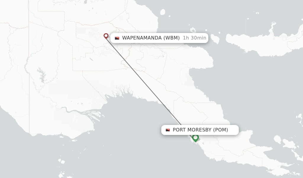 Flights from Port Moresby to Wapenamanda route map