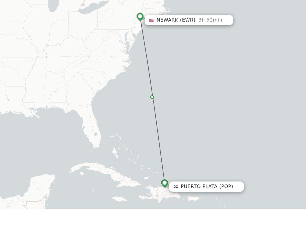 Flights from Puerto Plata to Newark route map
