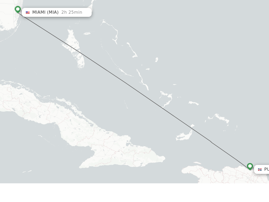 Flights from Puerto Plata to Miami route map