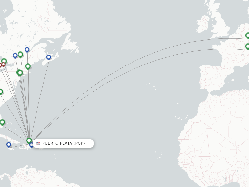 Route map with flights from Puerto Plata with Alliance Air