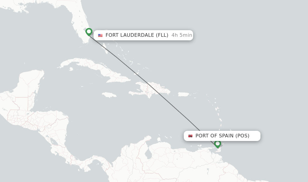Flights from Port Of Spain to Fort Lauderdale route map