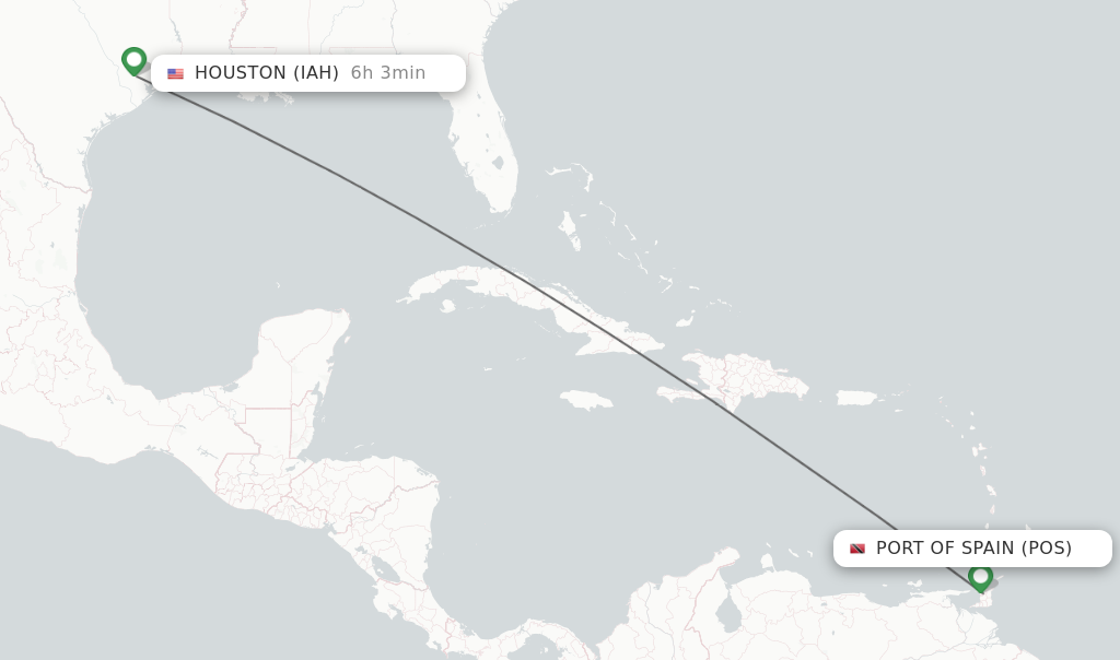 Flights from Port Of Spain to Houston route map
