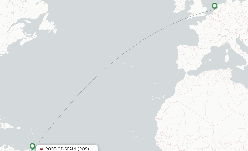 Route map with flights from Port Of Spain with KLM