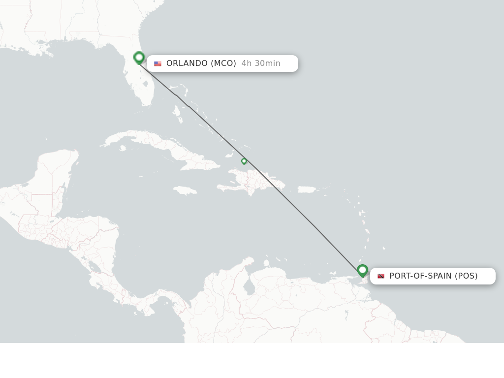 Flights from Port Of Spain to Orlando route map
