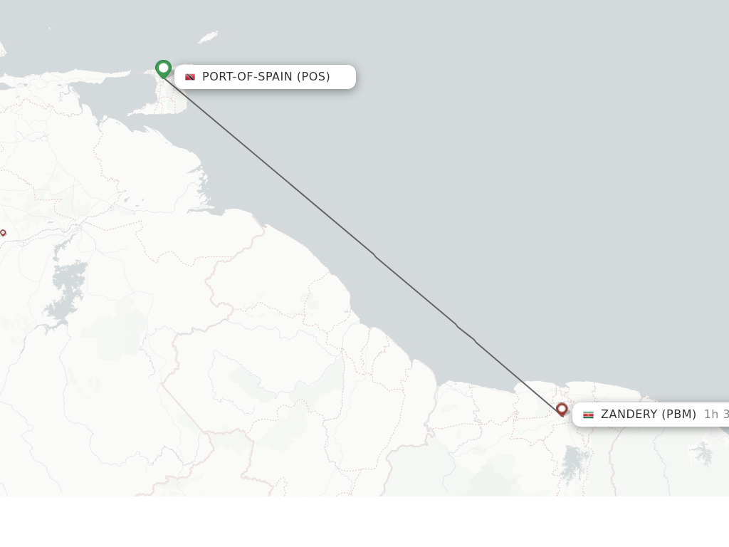 Flights from Port Of Spain to Paramaribo route map