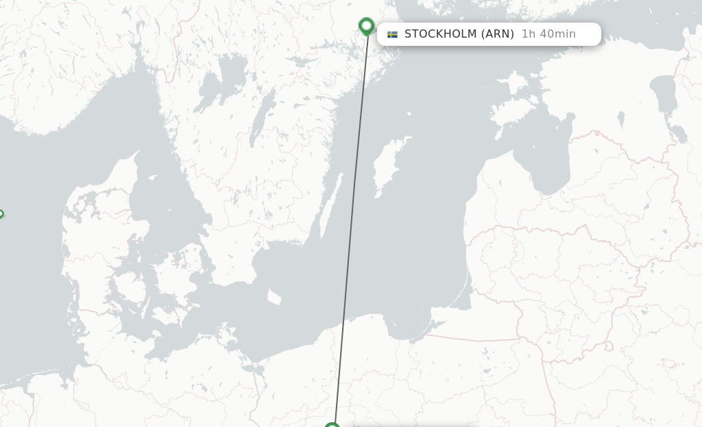Flights from Poznan to Stockholm route map