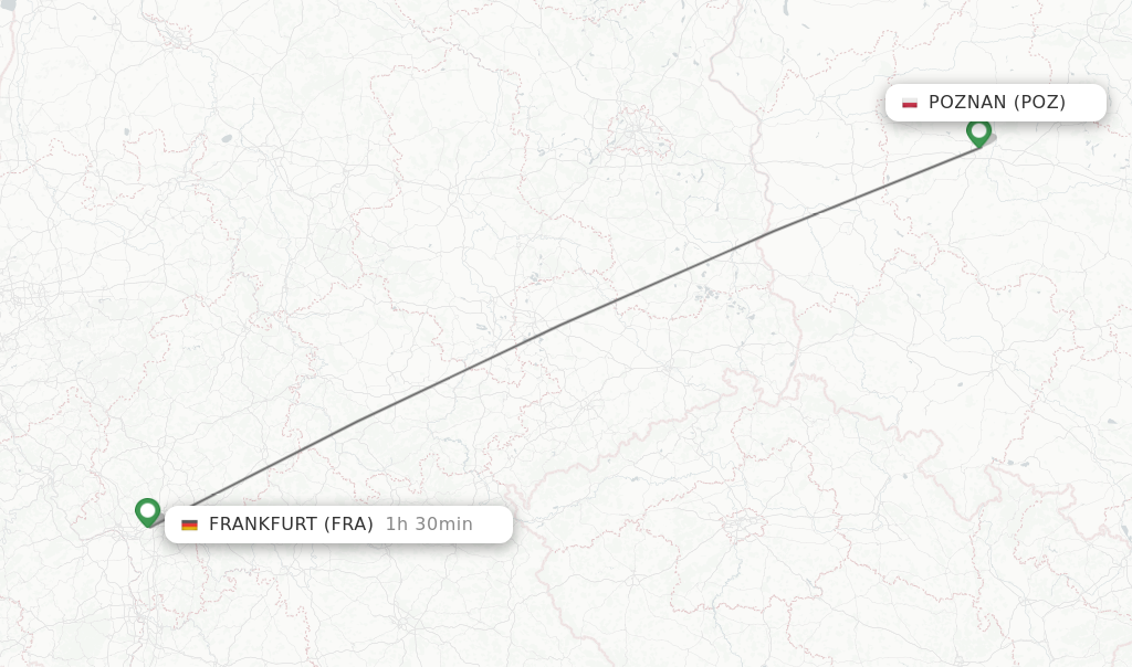 Flights from Poznan to Frankfurt route map